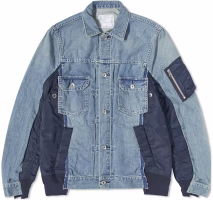 Sacai Light Blue Unisex Flight Jacket with Collar and Pockets SCM-053-451 Buy Sacai Light Blue Unisex Flight Jacket with Collar and Pockets SCM-053-451