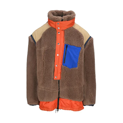 Sacai Logo Print Long-Sleeve Collar Jacket Mens Camel 02642MPN-648