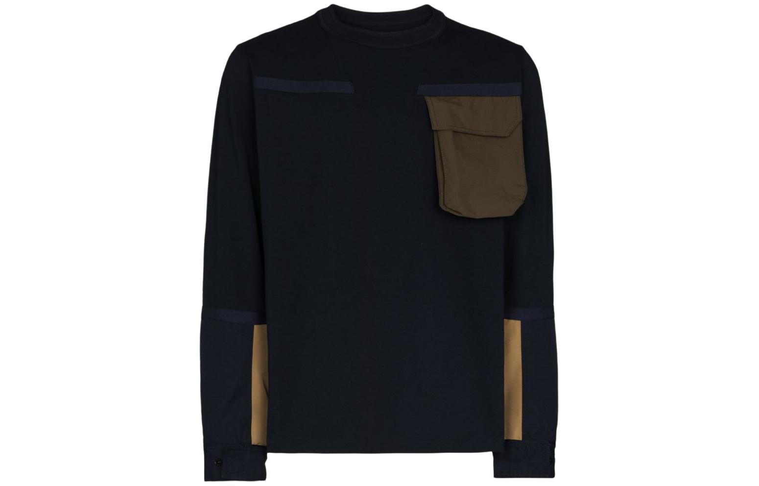 Sacai Navy Blue Crewneck Long-Sleeve Sweatshirt with Chest Pocket (Unisex) 02732M001