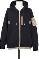 Sacai Navy Blue Hooded Zip-Up Patchwork Cardigan Sweatshirt 24-03335M-201 Sacai Navy Blue Hooded Zip-Up Patchwork Cardigan Sweatshirt 24-03335M-201