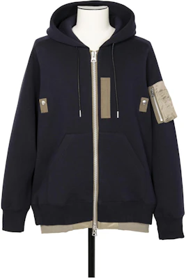 Sacai Navy Blue Hooded Patchwork Cardigan Sweatshirt Lelaki 24-03335M-201 Buy Sacai Navy Blue Hooded Patchwork Cardigan Sweatshirt Lelaki 24-03335M-201
