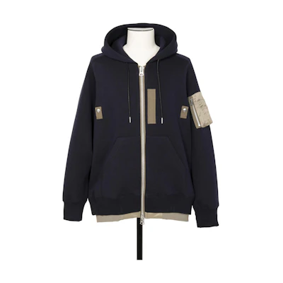 Sacai Navy Blue Hooded Zip-Up Patchwork Cardigan Sweatshirt 24-03335M-201