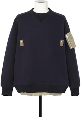 Sacai Navy Blue Patchwork Pullover Crewneck Sweatshirt Lelaki. 24-03336M-201 Buy Sacai Navy Blue Patchwork Pullover Crewneck Sweatshirt Lelaki. 24-03336M-201