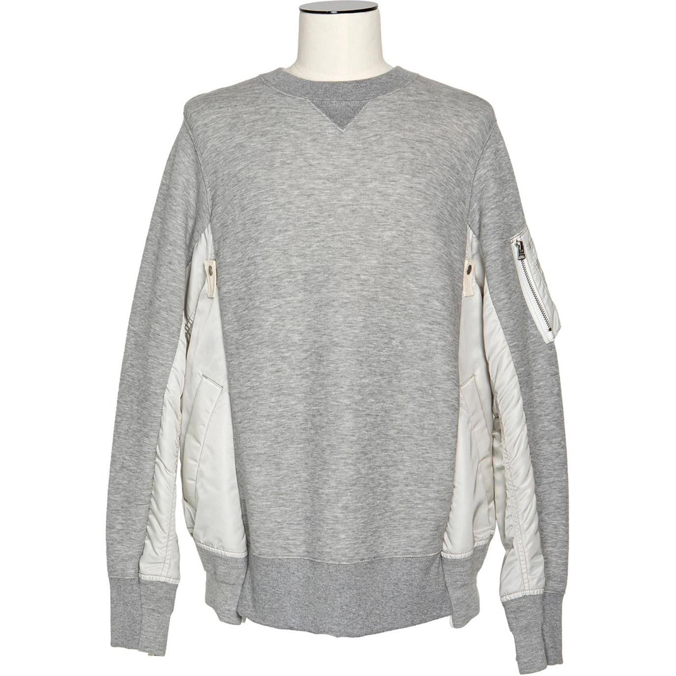 Sacai Paneled Crewneck Pullover Long Sleeve Sweatshirt Light Gray SCM-221-381