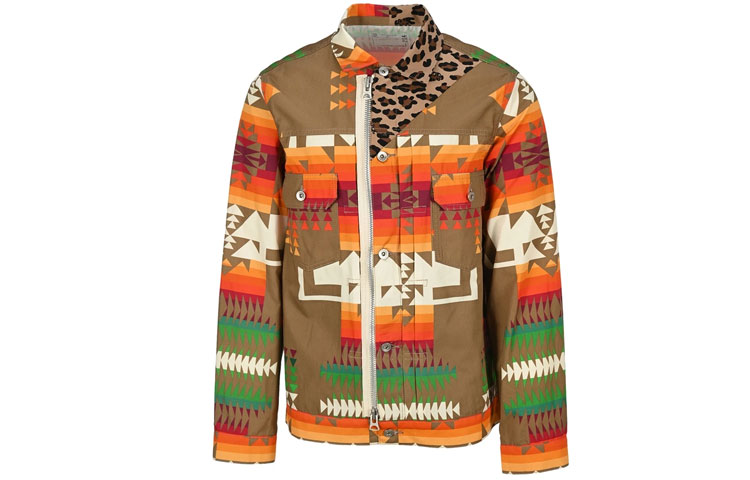 Sacai Patterned Patchwork Zip Jacket Men’s Light Brown Long Sleeve 2102524-651