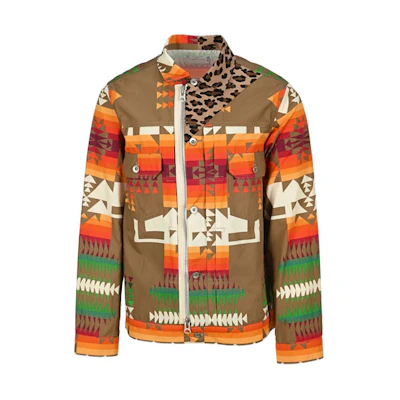 Sacai Patterned Patchwork Zip Jacket Men’s Light Brown Long Sleeve 2102524-651