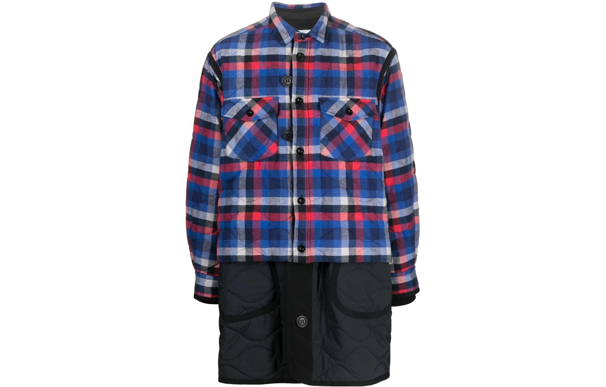 Sacai Plaid Patchwork Shirt-Style Jacket Blue 22-02836M201