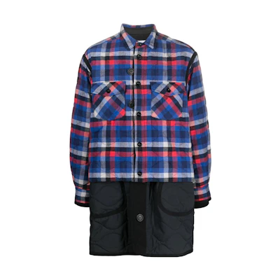 Sacai Plaid Patchwork Shirt-Style Jacket Blue 22-02836M201