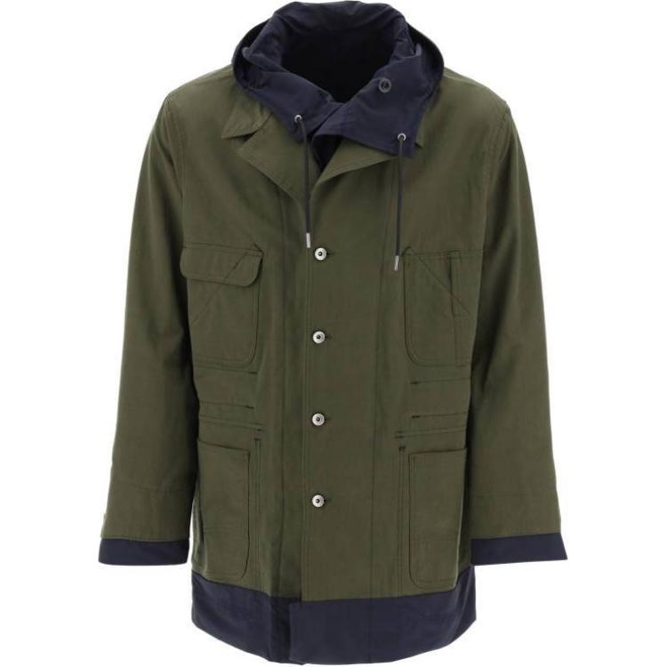 Sacai Reversible Hooded Button-Up Jacket Green Unisex 24-03355M-505