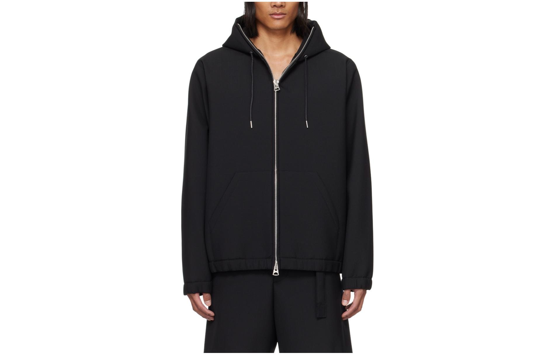 Sacai Solid Color Hooded Zip-Up Jacket Black 24-03270M-001