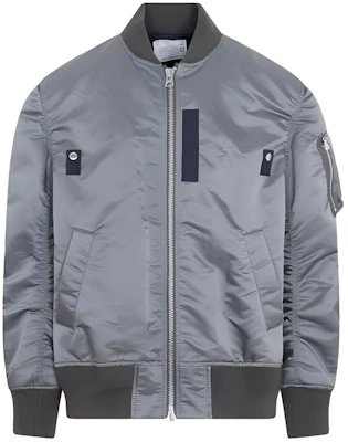 Sacai Solid Color Loose Fit Baseball Collar Jacket - Gray SCM-051-326 Buy Sacai Solid Color Loose Fit Baseball Collar Jacket - Gray SCM-051-326