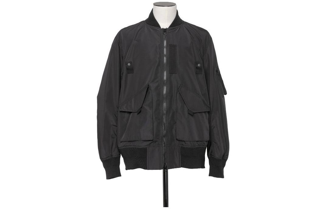 Sacai Solid Color Ribbed Stand Collar Jacket Black 24-03401M-001