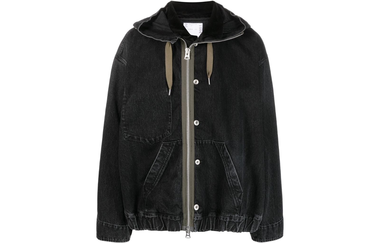 Sacai Solid Color Zip-Up Loose Fit Hoodie Jacket Black 23-03001M