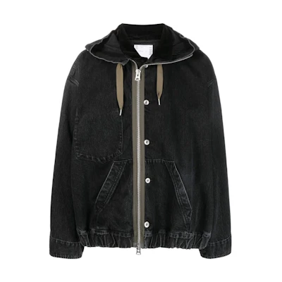 Sacai Solid Color Zip-Up Loose Fit Hoodie Jacket Black 23-03001M