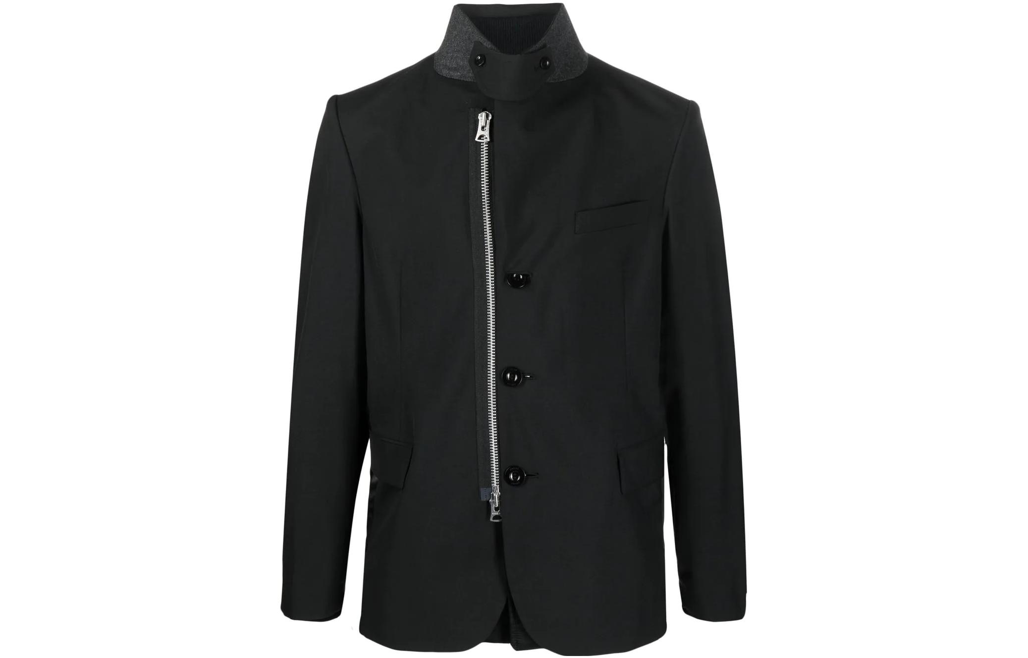 Sacai Solid High-Neck Patchwork Long-Sleeve Jacket 02948M000001