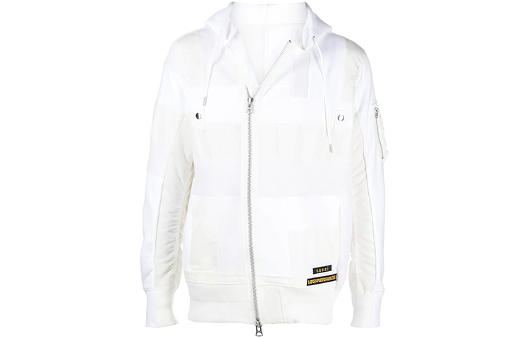 Sacai SS21 Logo Patch Zip-Up Hoodie Jacket White 2102498M151