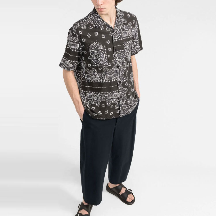 Purchase サカイ SS22 ブラック 半袖 プリントシャツ 襟付きデザイン メンズトップス 22-02689M-001