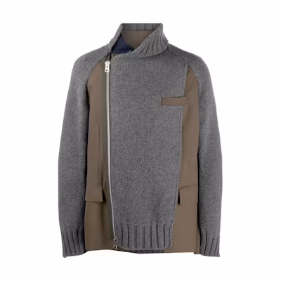 Sacai SS22 Grey Zipper Casual Patchwork Loose Knit Sweater. 22-02805