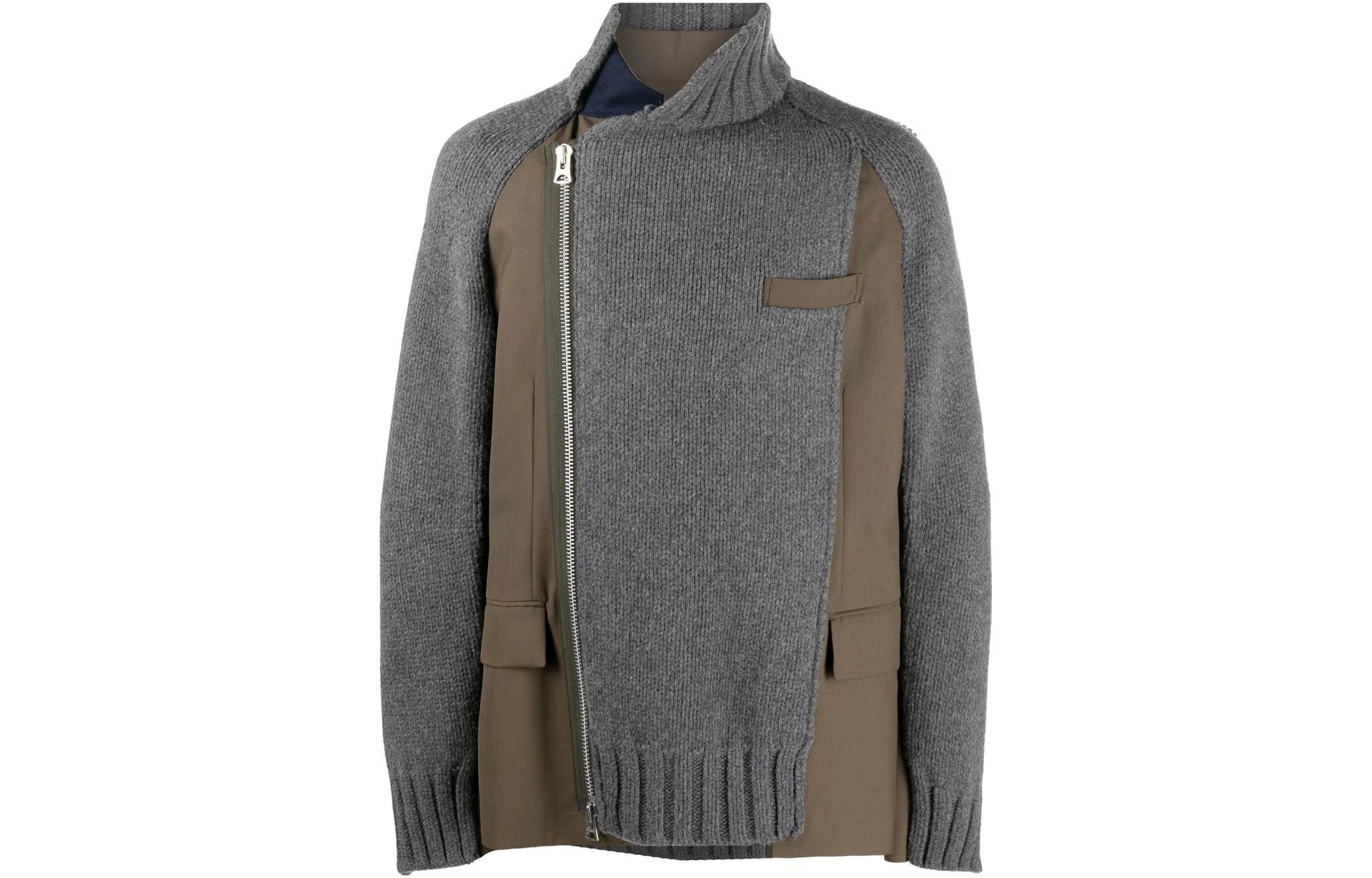 Order サカイ SS22 グレー ジッパー カジュアル パッチワーク ルーズ ニットセーター. 22-02805