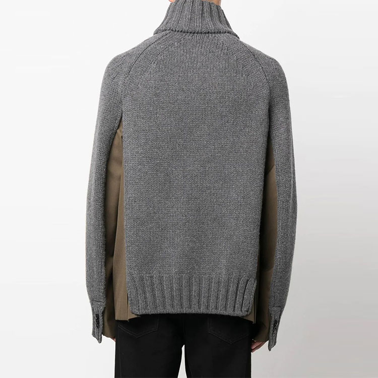 Shop サカイ SS22 グレー ジッパー カジュアル パッチワーク ルーズ ニットセーター. 22-02805