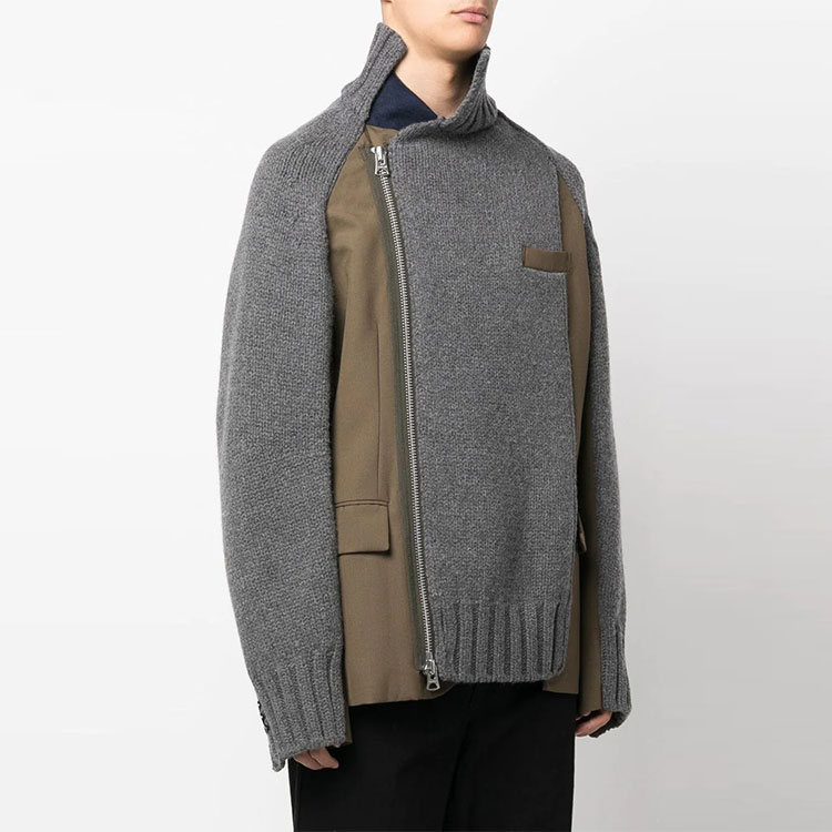 Purchase サカイ SS22 グレー ジッパー カジュアル パッチワーク ルーズ ニットセーター. 22-02805