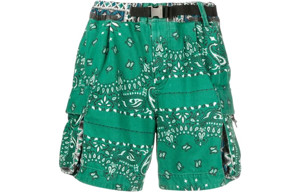 Order Sacai SS22 男装绿色情侣印花休闲短裤。 22-02692M-551