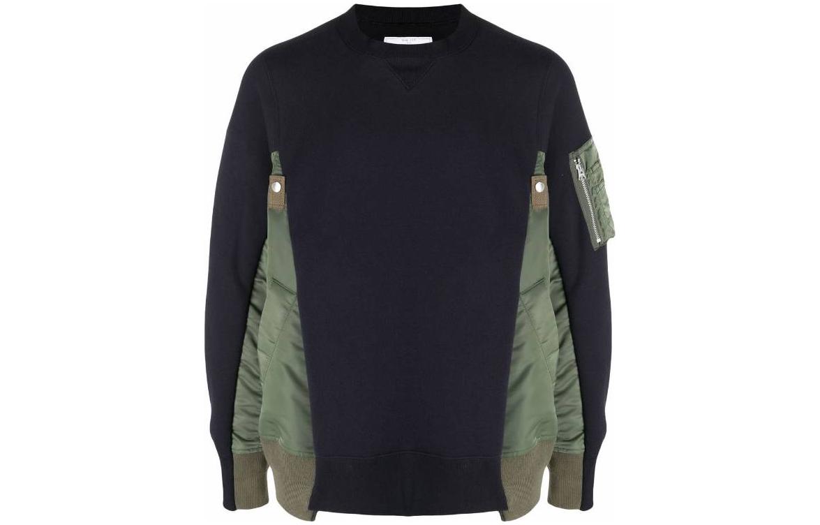 Sacai SS22 Black Hybrid Bomber Jacket Sweatshirt for Men SCM043-212