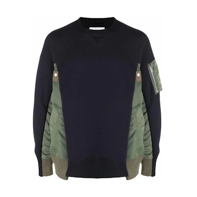 Sacai SS22 Black Hybrid Bomber Jacket Sweatshirt for Men SCM043-212