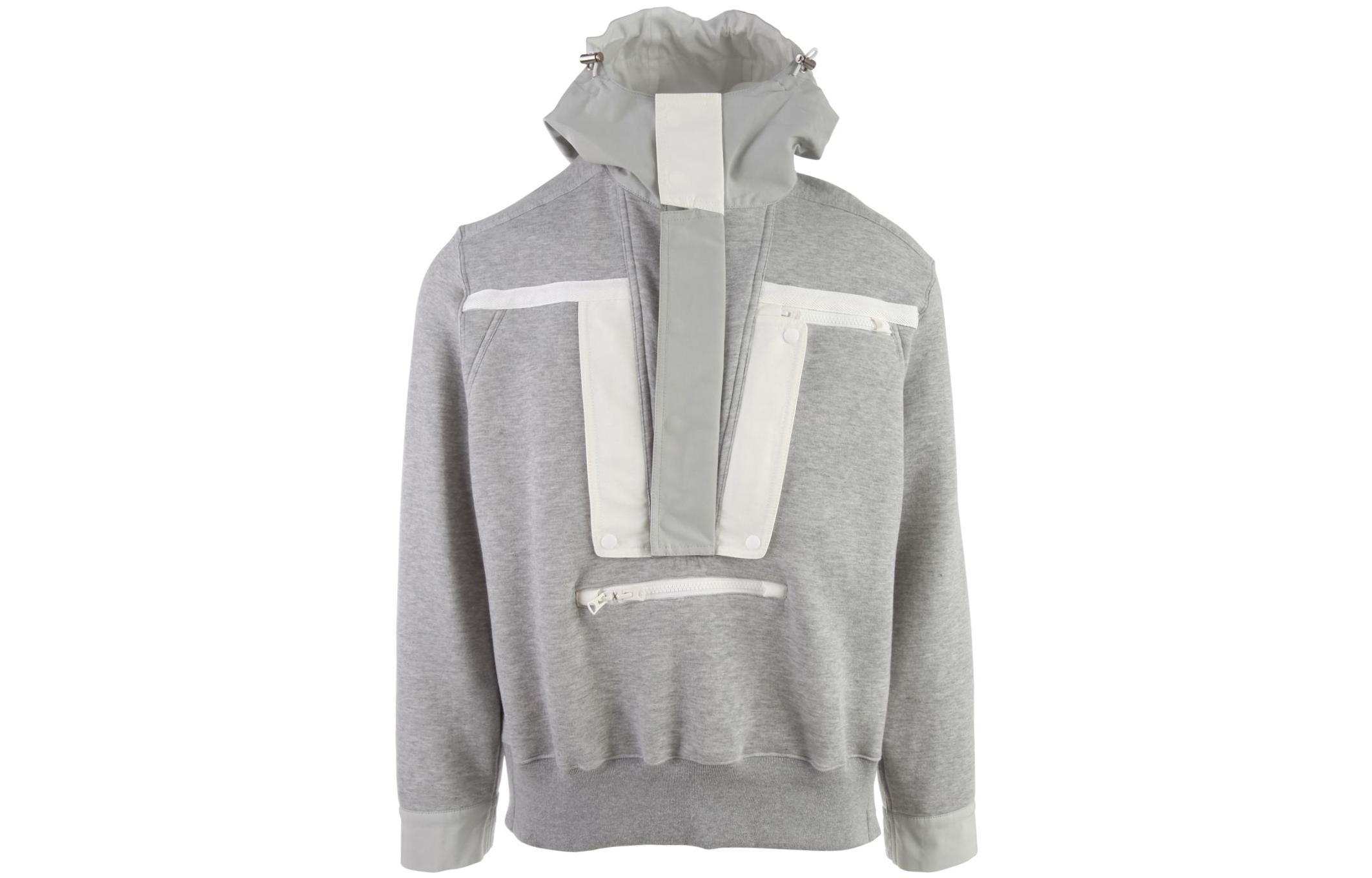 Sacai SS22 Grey Spliced Half-Zip Hoodie 2202730M376