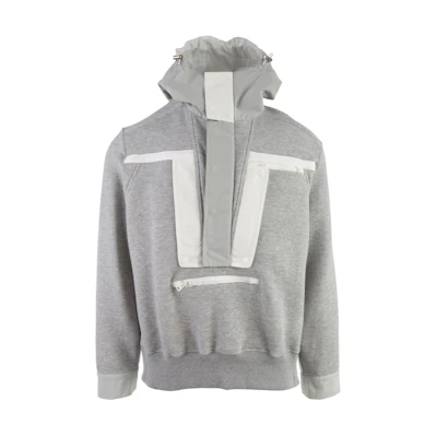 Sacai SS22 Grey Spliced Half-Zip Hoodie 2202730M376