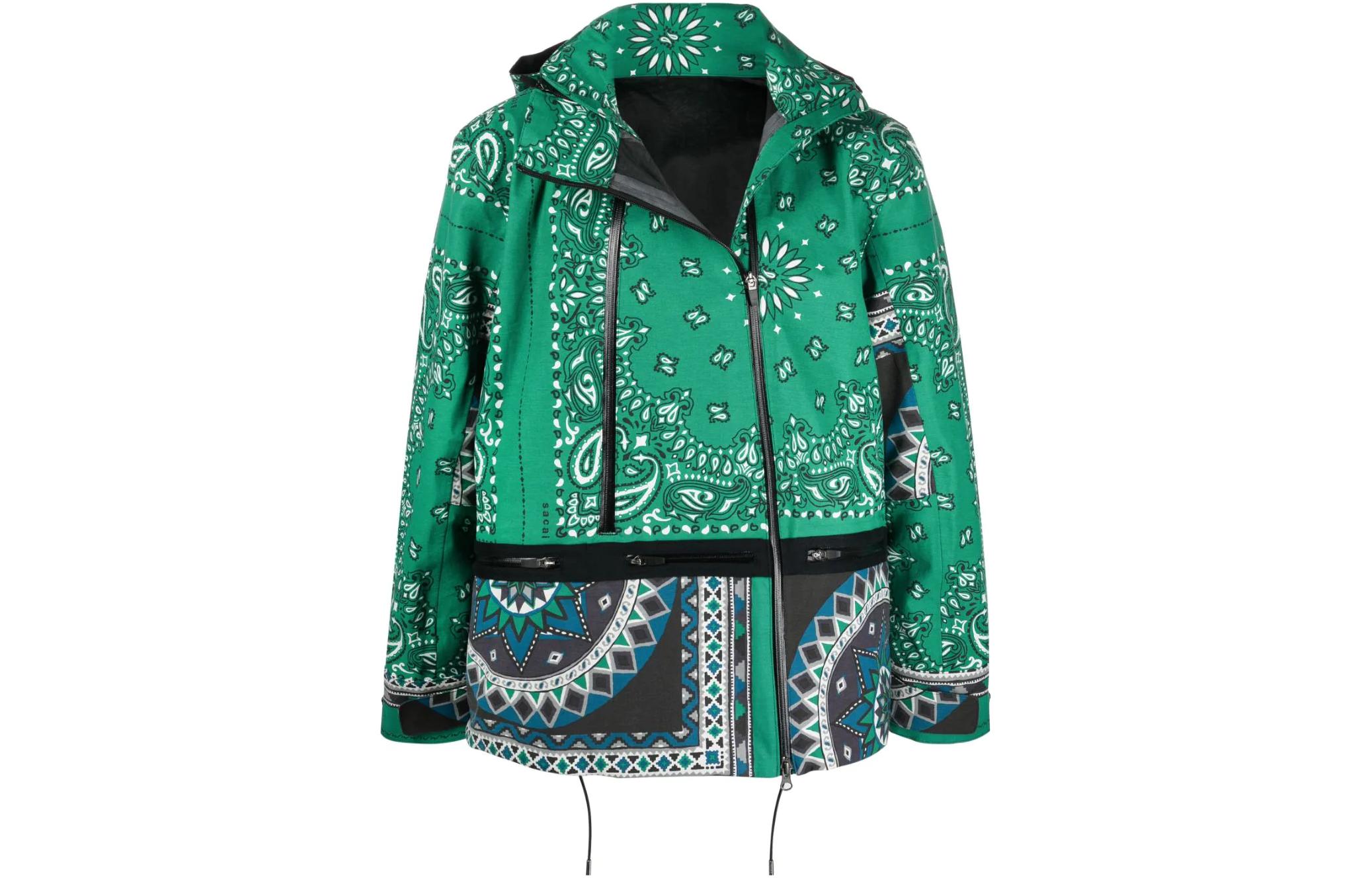 Sacai SS22 Paisley Print Loose High-Collar Green Jacket for Men 2202686M-551