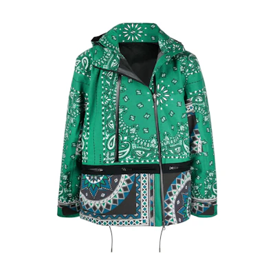 Sacai SS22 Paisley Print Loose High-Collar Green Jacket for Men 2202686M-551