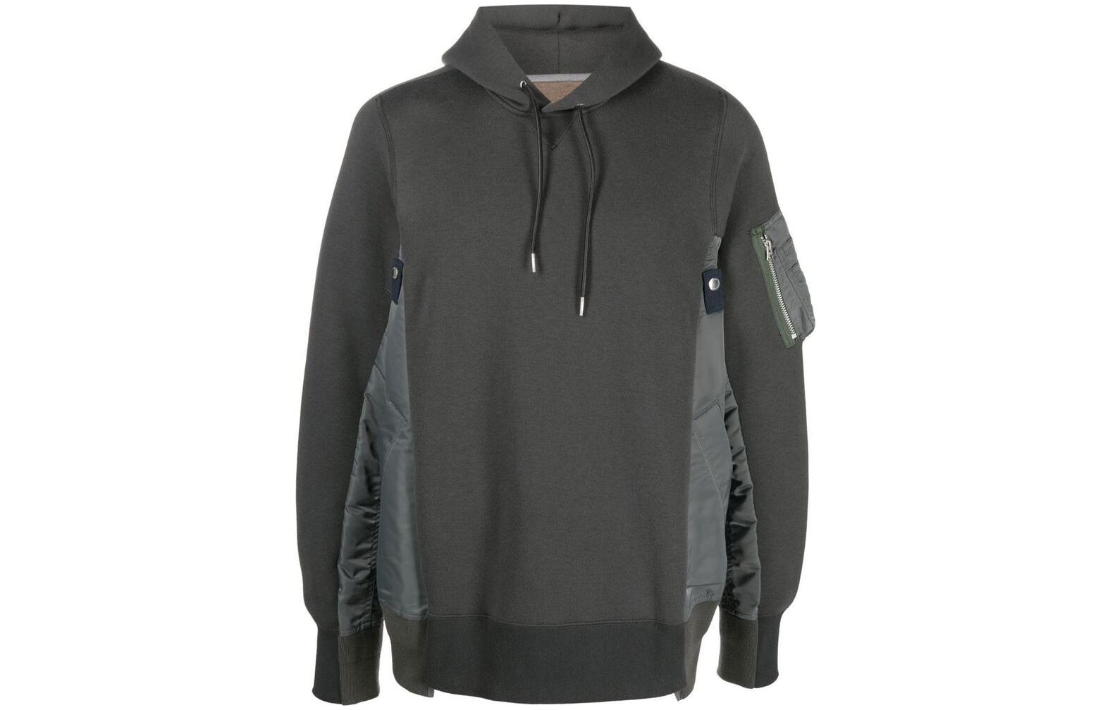 Sacai SS22 Spliced Pullover Hoodie Dark Gray Long Sleeve SCM044326