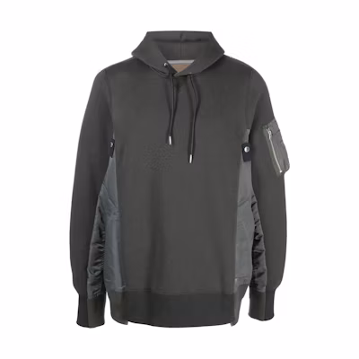 Sacai SS22 Spliced Pullover Hoodie Dark Gray Long Sleeve SCM044326