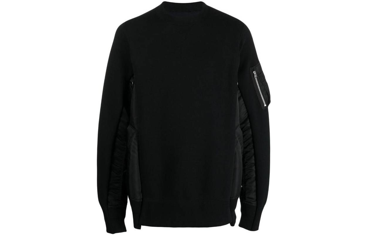 Sacai SS23 Black Long-Sleeve Crewneck Sweatshirt with Patchwork Design SCM058002