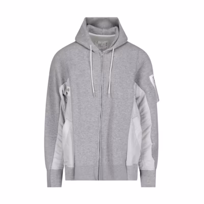 Sacai SS23 Gray Pullover Hoodie Jacket Solid Color Long Sleeve Zip-Up SCM056000-381