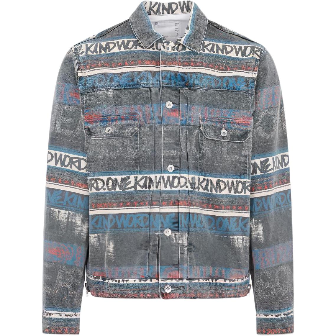 Sacai SS23 Grey Graphic Print Distressed Denim Jacket for Men 23-02971-M551