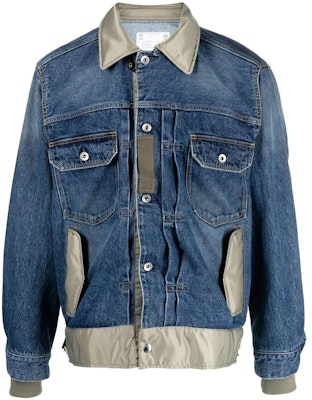 サカイ SS23 パッチワークラペルボタンアップ長袖ジャケット メンズ ブルー 23-03000M-401 Buy サカイ SS23 パッチワークラペルボタンアップ長袖ジャケット メンズ ブルー 23-03000M-401