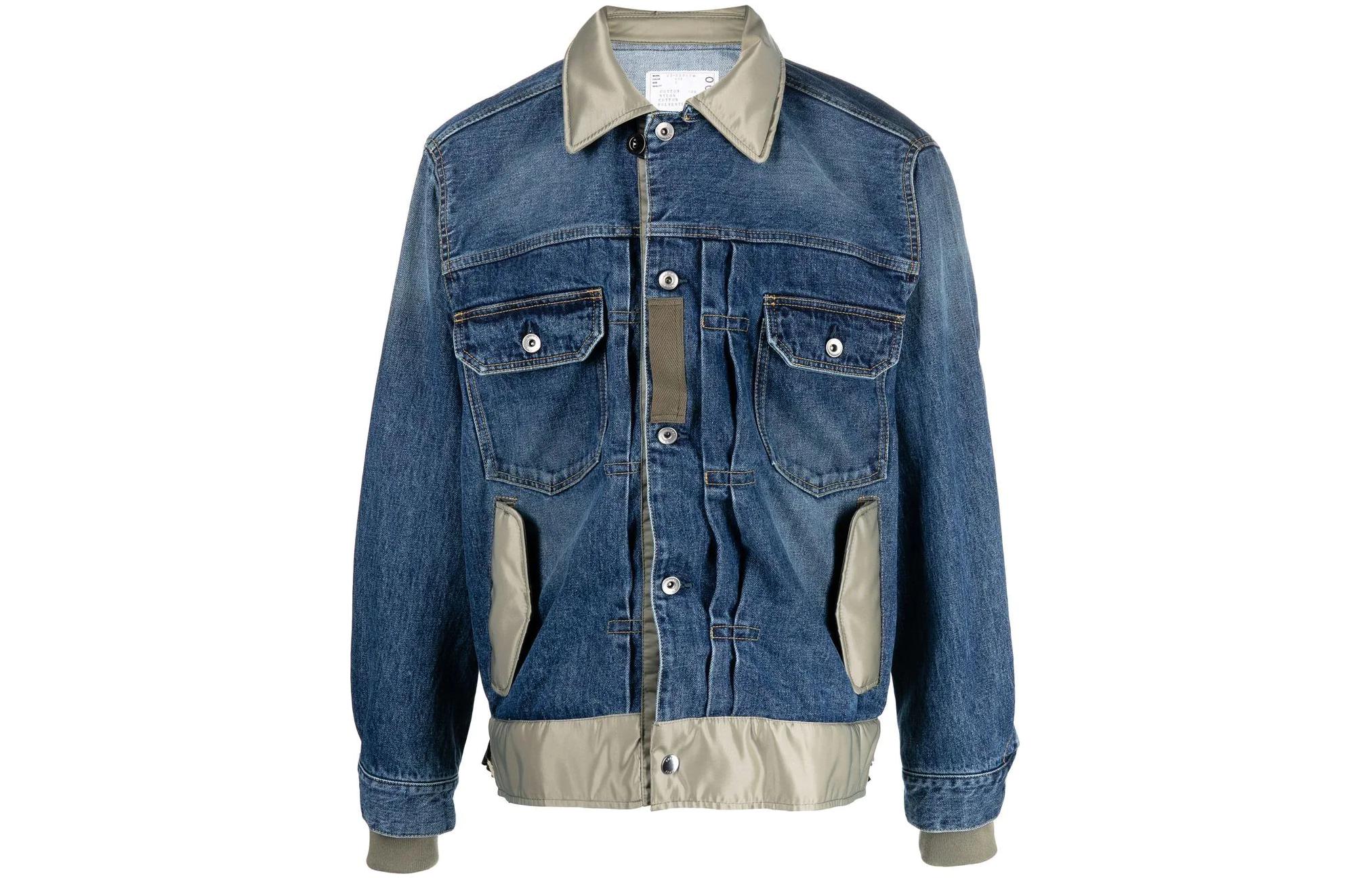 Order サカイ SS23 パッチワークラペルボタンアップ長袖ジャケット メンズ ブルー 23-03000M-401