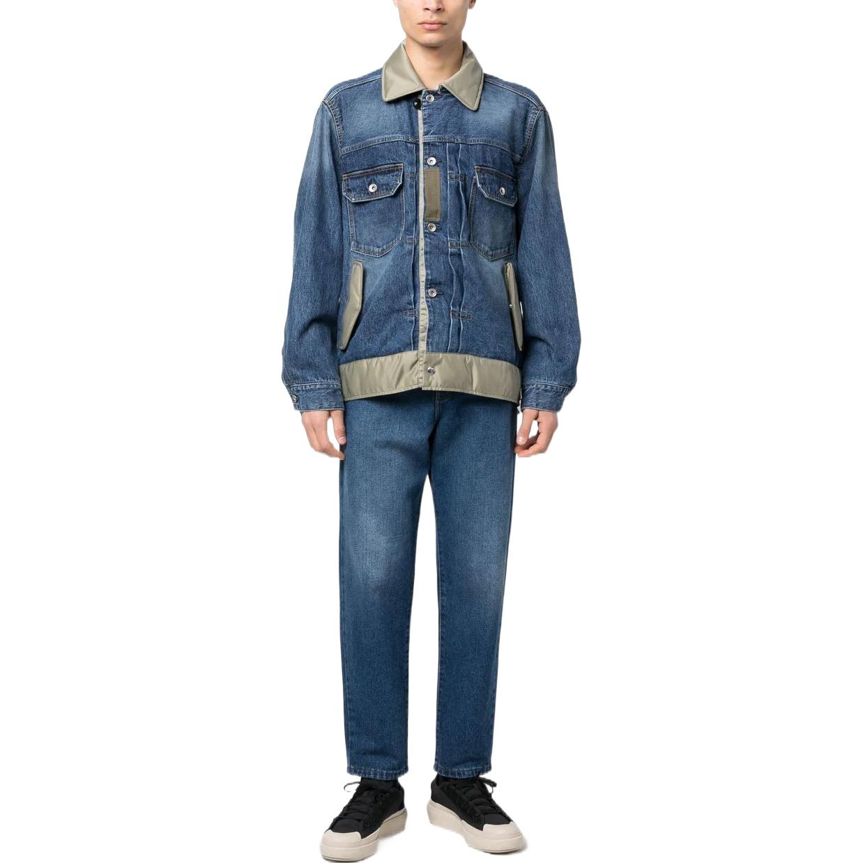 Lookbook サカイ SS23 パッチワークラペルボタンアップ長袖ジャケット メンズ ブルー 23-03000M-401