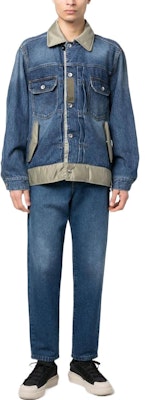 サカイ SS23 パッチワークラペルボタンアップ長袖ジャケット メンズ ブルー 23-03000M-401 Lookbook サカイ SS23 パッチワークラペルボタンアップ長袖ジャケット メンズ ブルー 23-03000M-401