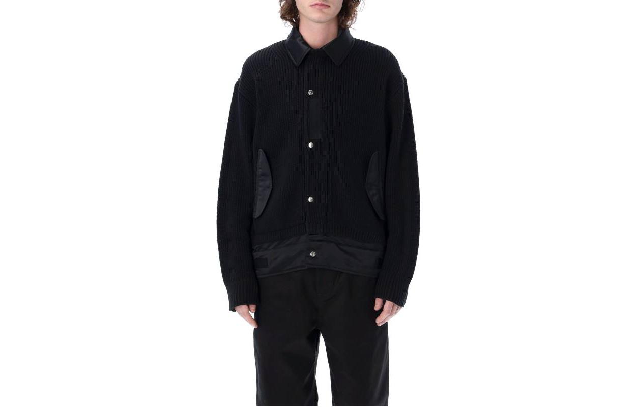 Sacai SS23 Solid Black Long Sleeve Button-Up Jacket for Men 23-02995MK-001