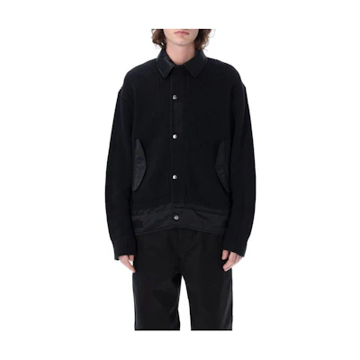 Sacai SS23 Solid Black Long Sleeve Button-Up Jacket for Men 23-02995MK-001