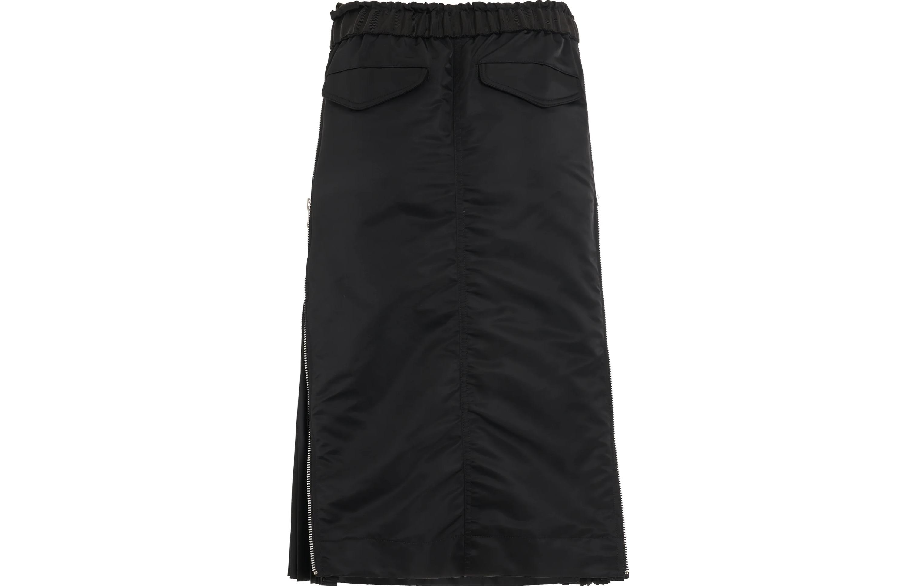 Order サカイ SS23 無地プリーツスカート サイドジッパー付き ミディ丈 ブラック。 SCW073-001
