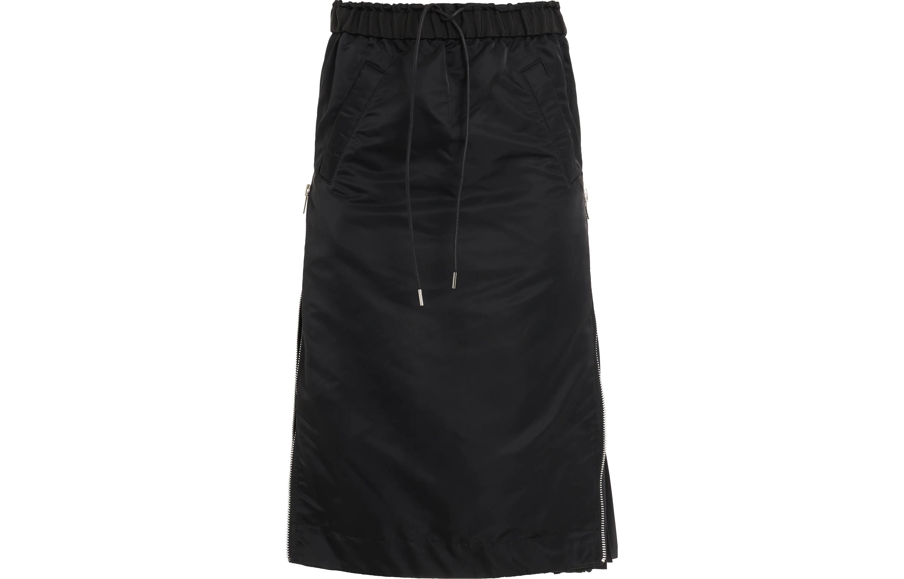 Lookbook サカイ SS23 無地プリーツスカート サイドジッパー付き ミディ丈 ブラック。 SCW073-001