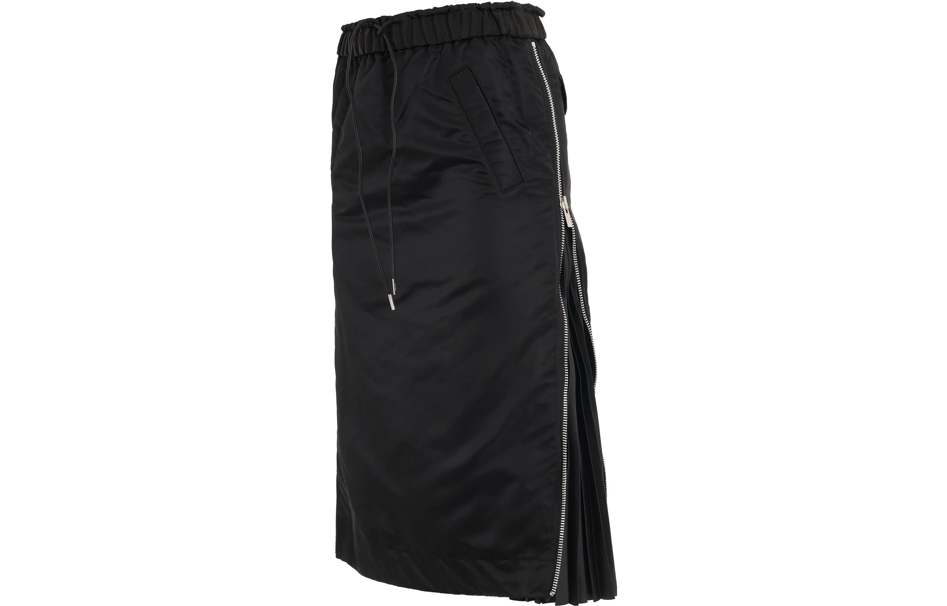 Purchase サカイ SS23 無地プリーツスカート サイドジッパー付き ミディ丈 ブラック。 SCW073-001