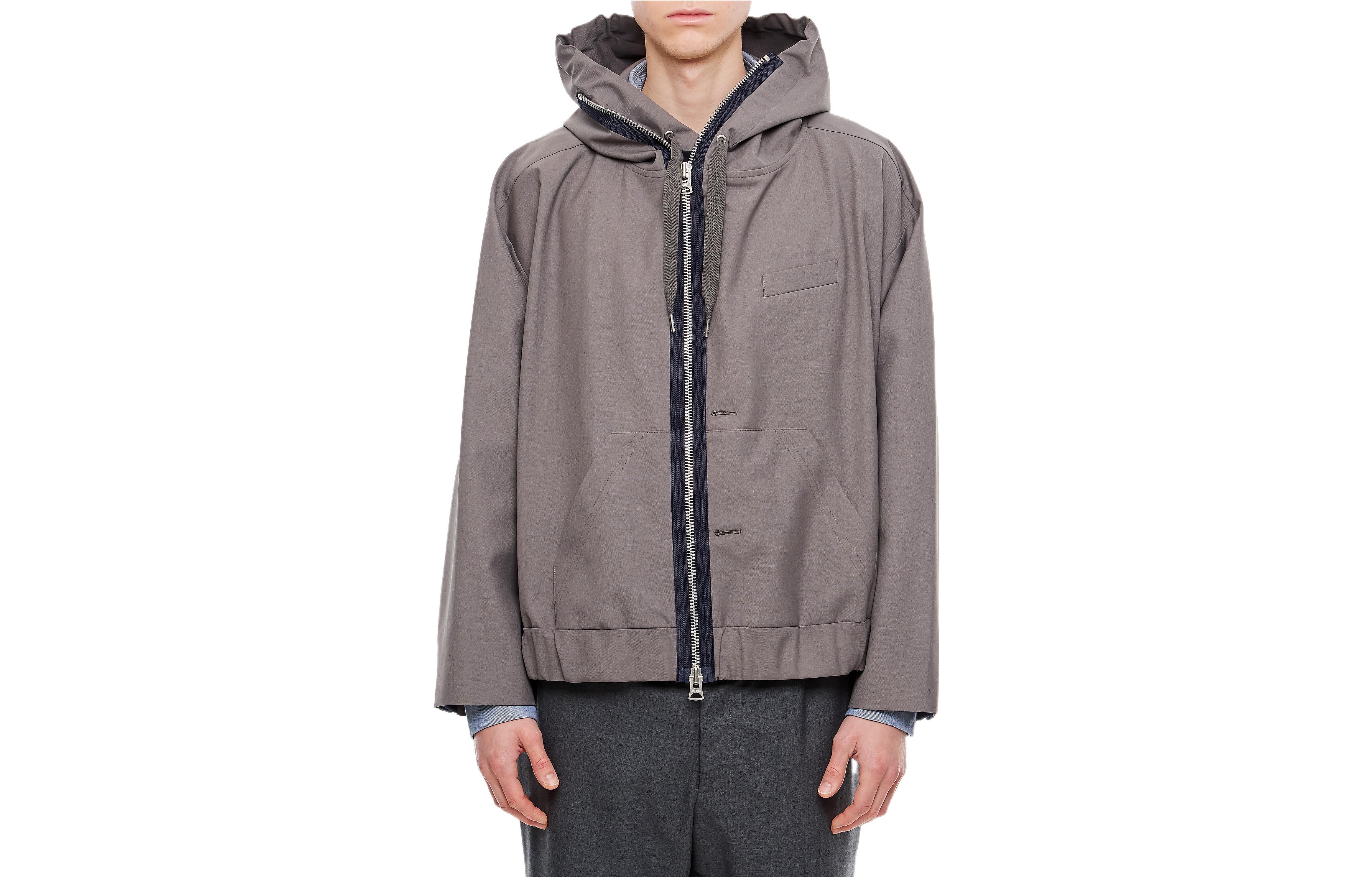 Sacai SS23 Solid Color Zip Hoodie Jacket Brown 23-02947-550