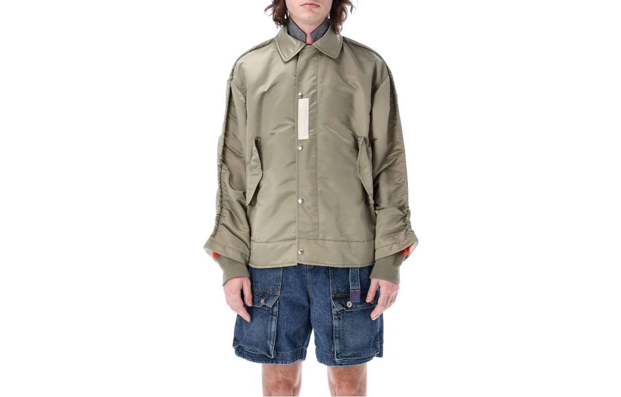 Sacai SS23 Solid Pleated Collar Jacket Green 23-02992-535