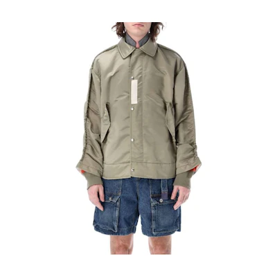 Sacai SS23 Solid Pleated Collar Jacket Green 23-02992-535