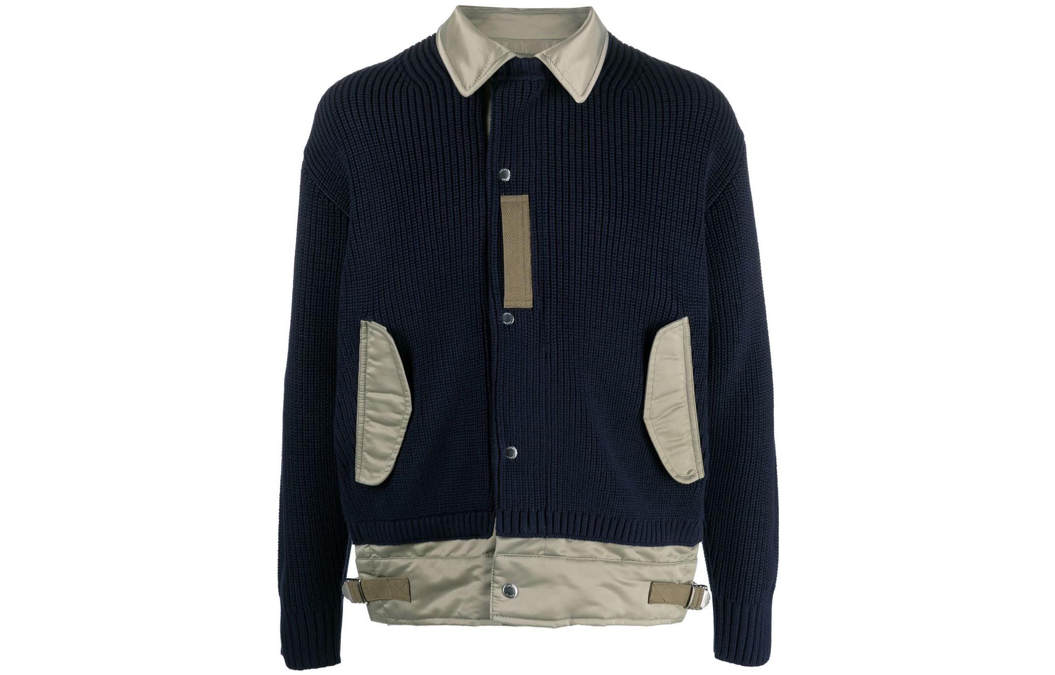 Sacai SS23 Spliced Button-Up Long-Sleeve Jacket Navy Blue 23-02995M-201